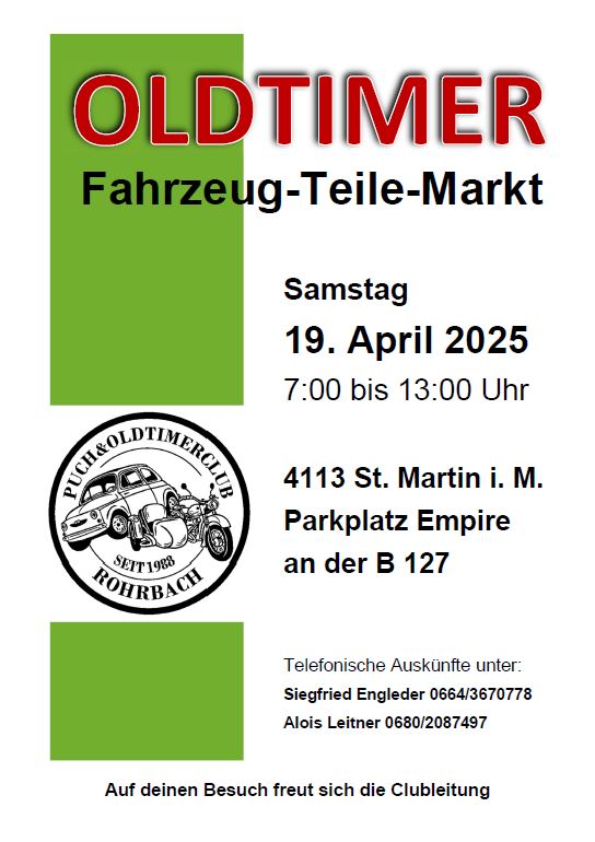 Oldtimer Fahrzeug- Teile- Markt in 4113 St. Martin im Mühlkreis